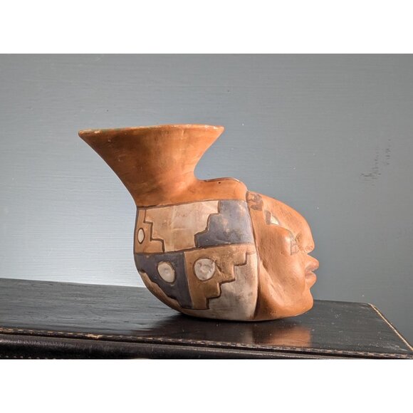 Oscar Mendoza JuJuy Pottery head Vase, Handmade Realistic Face Effigy Vessel - Picture 6 of 16